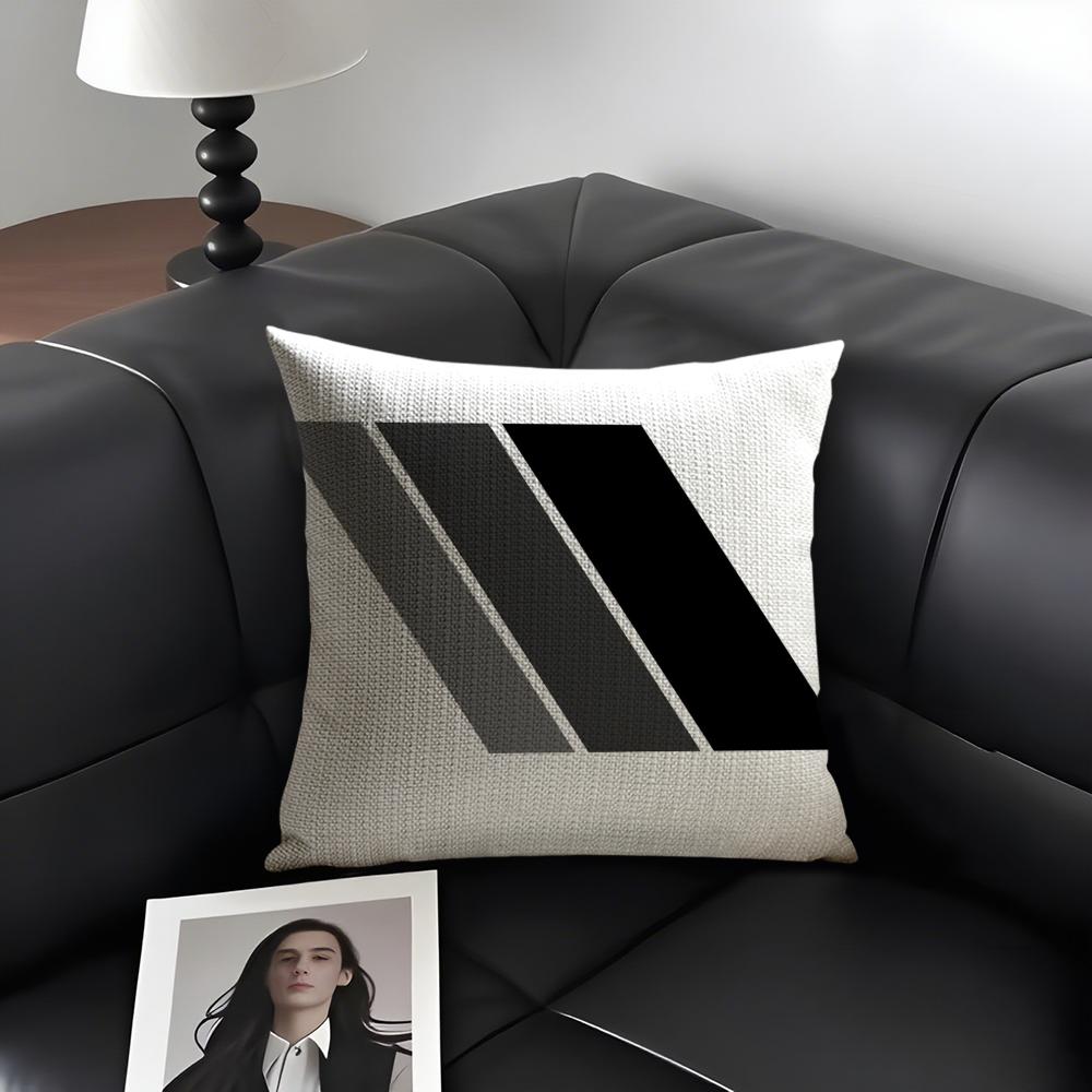 Black And White Gray Geometric Cushion Cover Natural Linen Organic Fabric DoubleSided Printing Sofa Home Decor Gift Pillow Case
