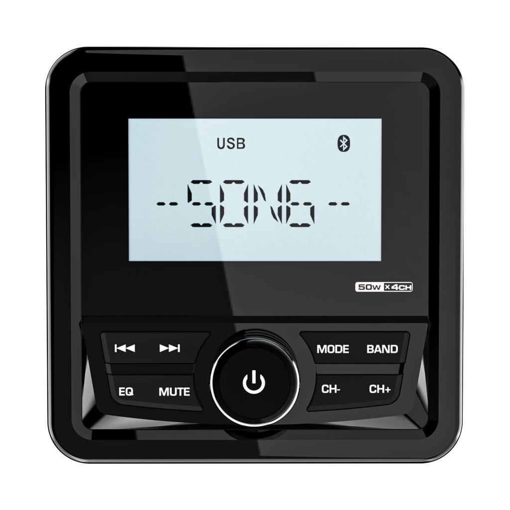 Boat Radio Square Marine Stereo FM AM Media Player Waterproof Bluetooth FM Receiver Color Button Light for RV UTV ATV SPA RZR