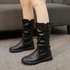Women Warm Plush Fur PU Leather Mid Calf Boots Mother Snow Boots Female Ladies Flats Shoes Zip Platform Boots