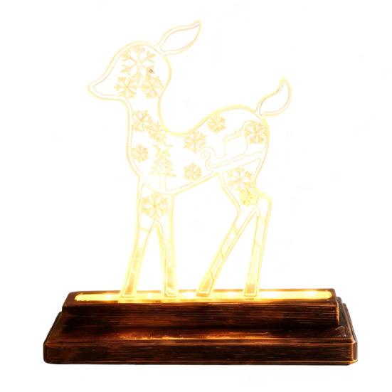 Metal Lighted Christmas Deer Decoration Light Up Reindeer Figurine with Wooden Base for Indoor Outdoor