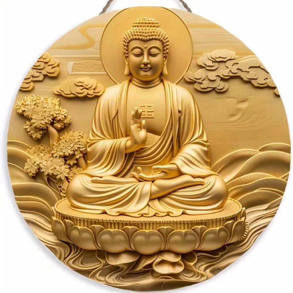 1pc 2d Flat Buddha Art Sign - Round Wooden Sign - 20cm Suitable for Home Living Room, Restaurant, Office, Garage, Bar, Coffee Shop Decoration, Gift