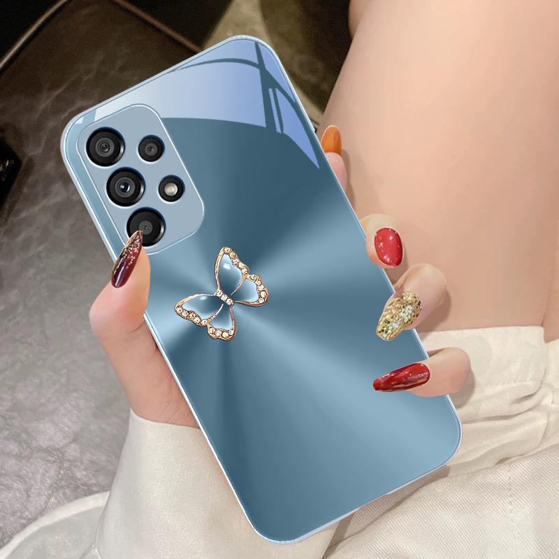 Розовый Аврора Бабочка Для Samsung Galaxy S10 4G S20 11E 30 S21 21Fe 22 S24 Pro S23 Ultra 5G S8 S9 Закаленное Стекло Чехол для Телефона