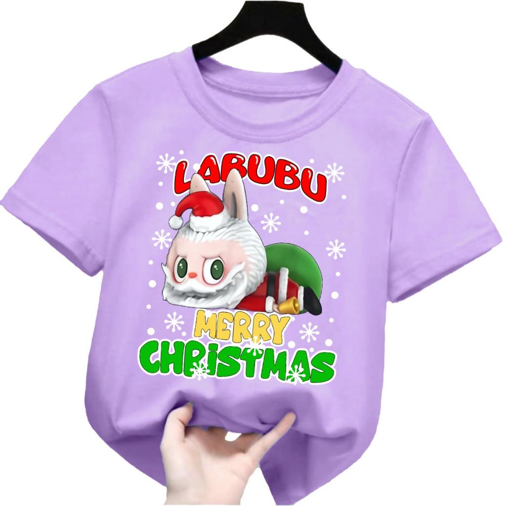 Унисекс хлопковая футболка с надписью Merry Christmas, смешная рубашка Labubu с коротким рукавом