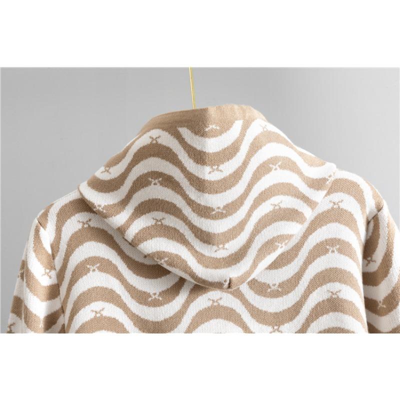 Женский осенний модный повседневный свитер с капюшоном в волнистую полоску и спортивные штаны, комплект из двух предметов