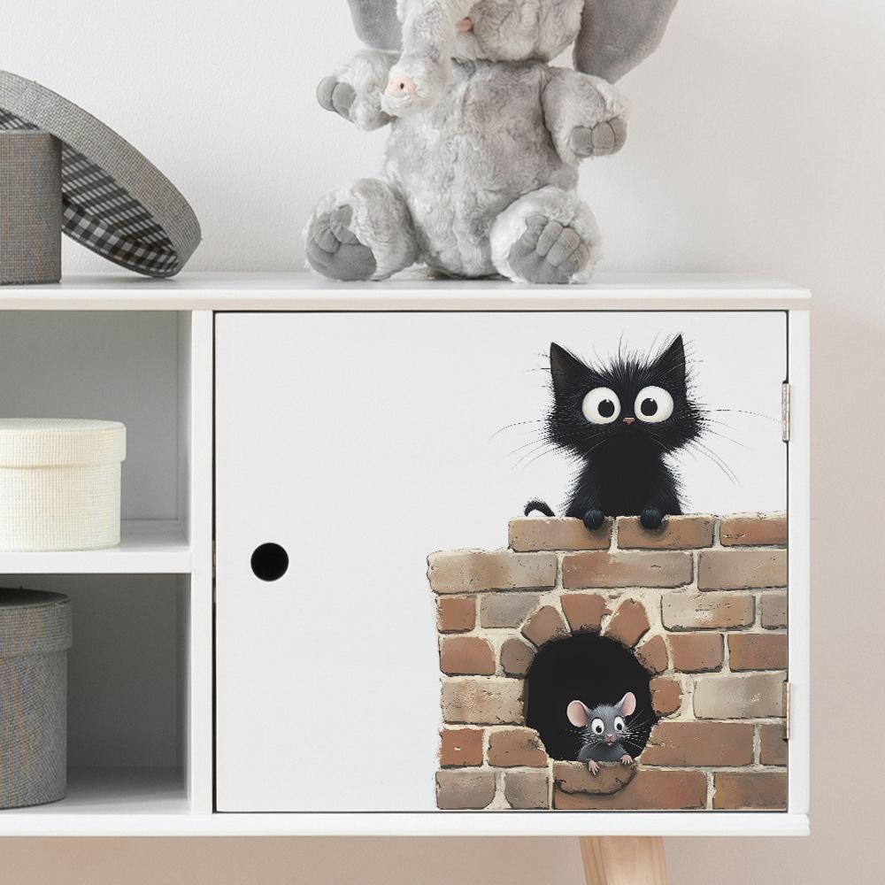 Cartoon Black Cat Mouse Bedroom Study Door Home Wall Background Beautification Decoration Wall Stickers