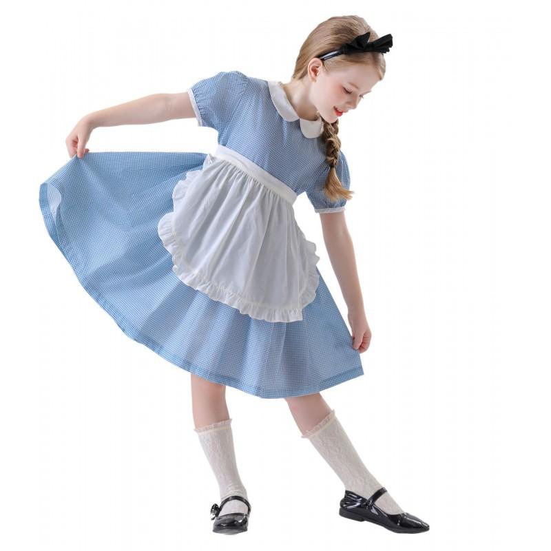 Halloween Costume Girls Blue Alice Princess Dress Maid Outfit Kids Party 120-150