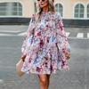 Women's O Neck Long Sleeve Loose All Match Casual Printed Floral Short Dress