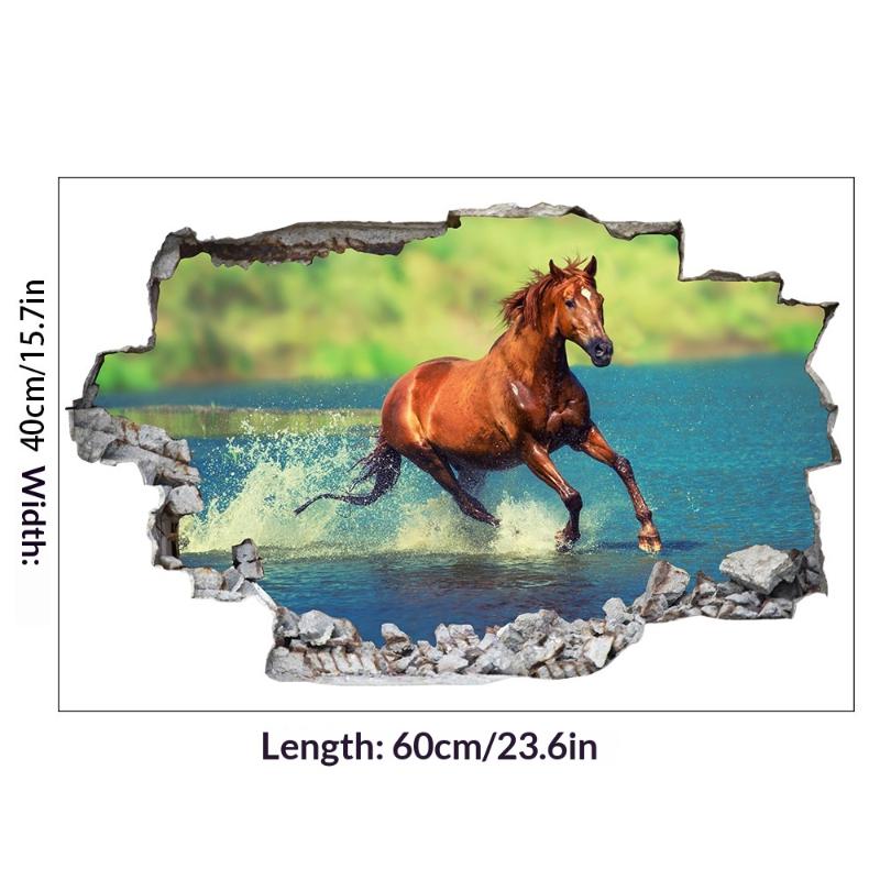 Плакат с животным Искусство дыры в сломанной стене Бегущая прекрасная лошадь Виниловые наклейки-муралы Для гостиной