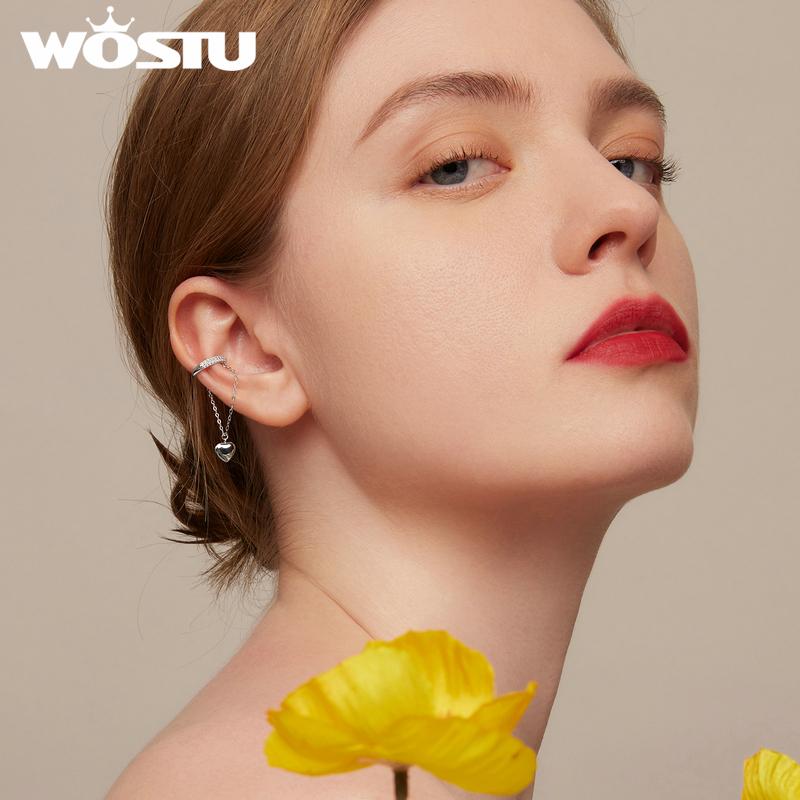 WOSTU Женские серьги-каффы из стерлингового серебра 925 пробы с зеркальными сердечками, изысканные свадебные украшения, подарки