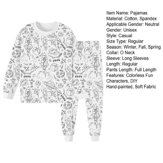 2 шт./комплект, детская раскрашиваемая пижама своими руками с бесцветными забавными персонажами, круглый вырез, длинные рукава, развивающая креативность, индивидуальное самовыражение, одежда для сна