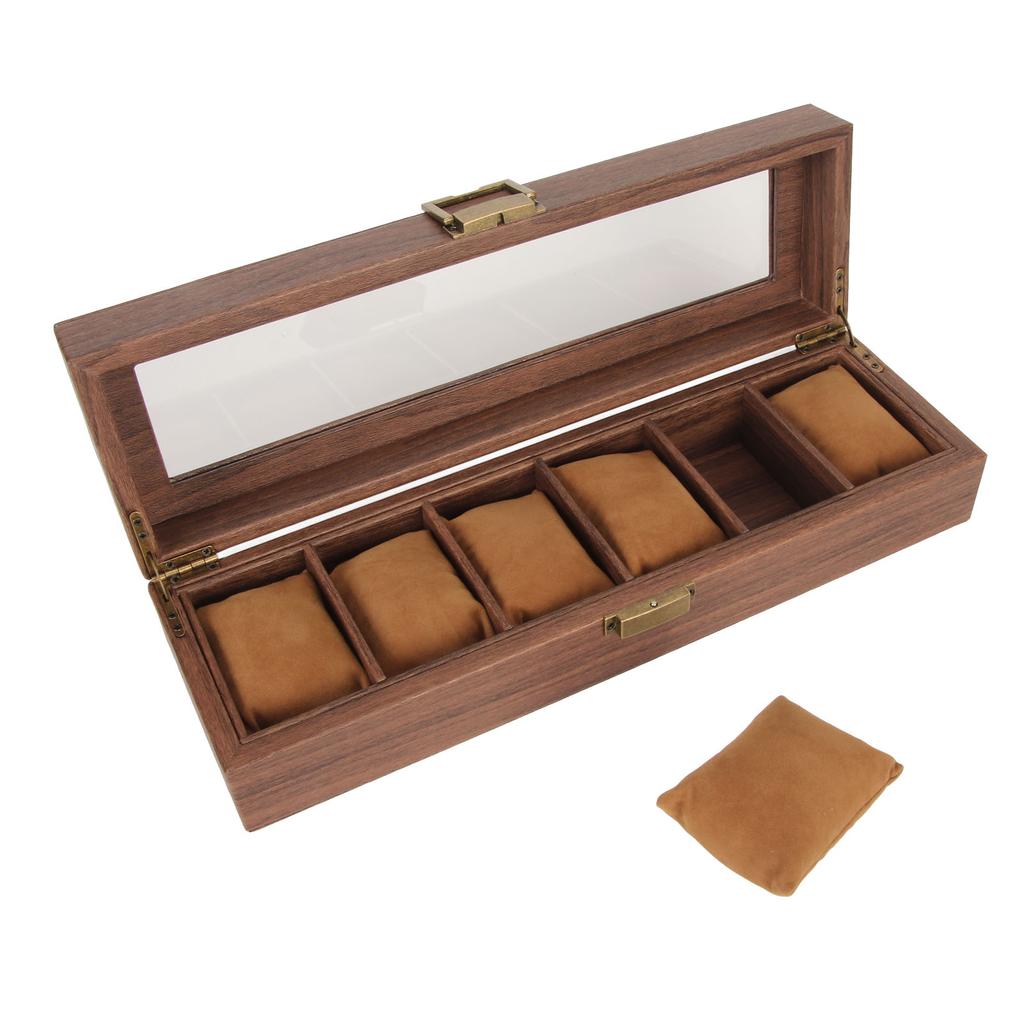 Watch Box Soft Detachable 6 Slots Large Capacity Watch Organizer Case with Glass Top for Storage Display 6 Slots