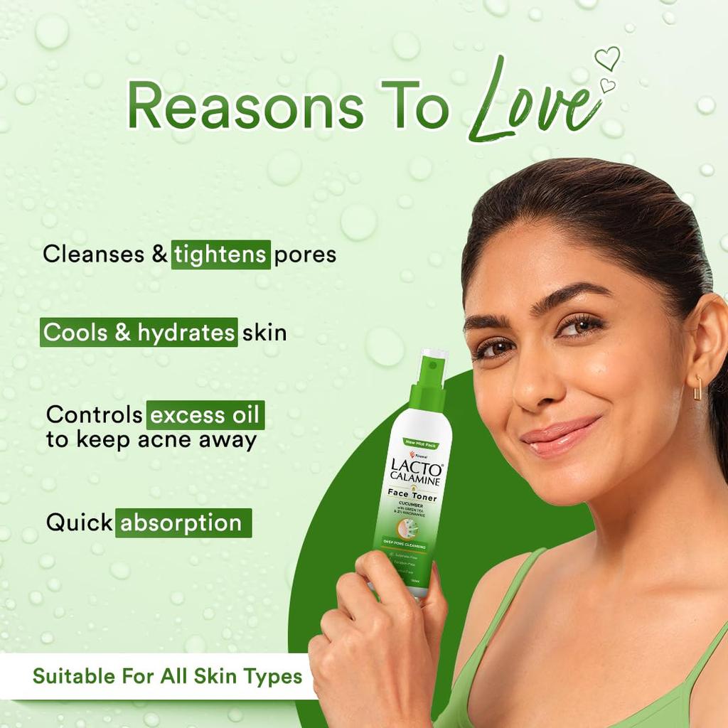 Lacto Calamine Тоник для лица с огурцом 120 мл Упаковка 1 шт. | Глубокое очищение пор и сужение пор с зеленым чаем