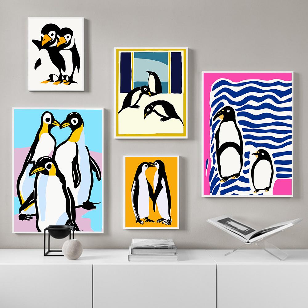 Cute Penguin Couple Poster Art Prints Scandinavian Hugging Penguins Family Wall Canavs Painting Nordic Kids Room Home Decor