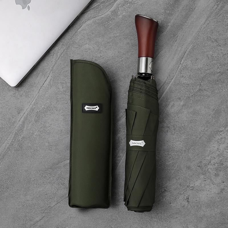 PARACHASE 1.2m Fully Automatic Folding Umbrella with Knife Handle - Korean Forest Design, Business Style.
