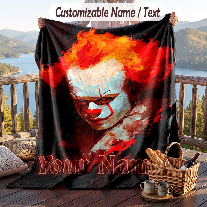 Custom Text Flannel Throw Blanket, Lightweight Cozy Bed Sofa BlanketIT Pennywise