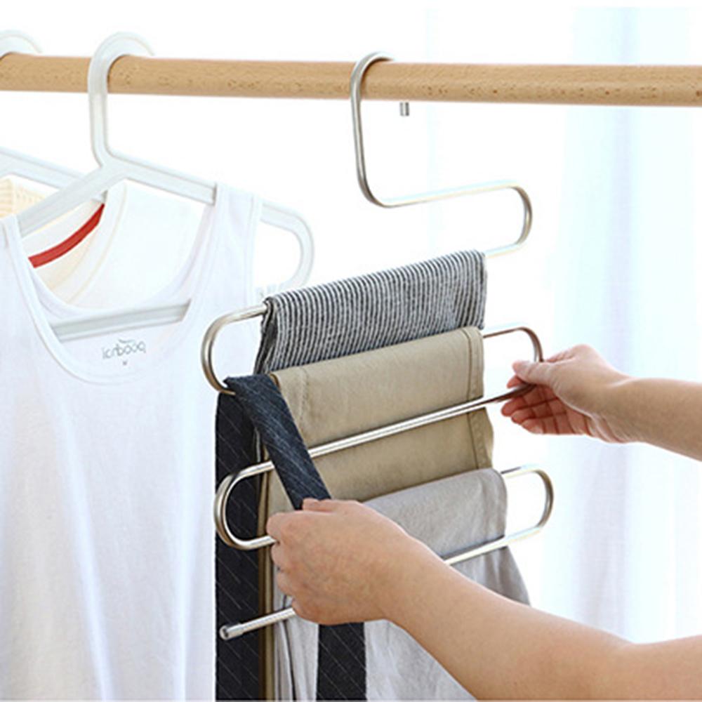 S-образная 5-слойная вешалка для брюк из нержавеющей стали, экономящая место, для брюк, джинсов, галстуков, органайзер для гардероба
