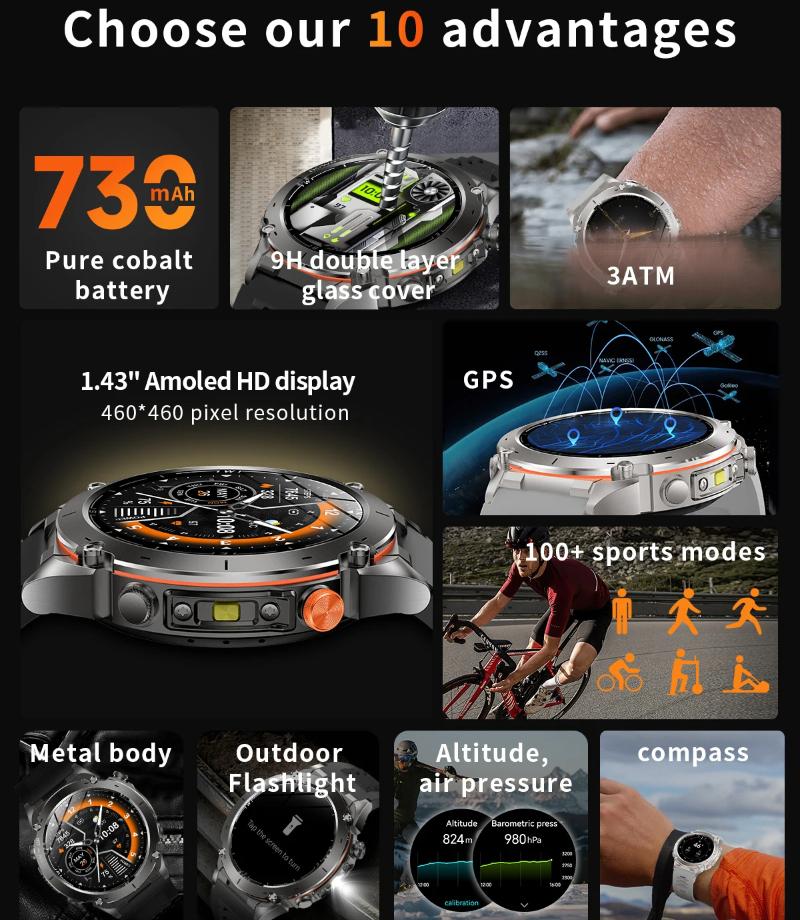 2025 НОВЫЕ Оригинальные Встроенные Двухдиапазонные GPS Мужские Смарт-часы Звонок по BT Фитнес Военные 10ATM IP68 Военный Спортивный Смарт-браслет для Xiaomi