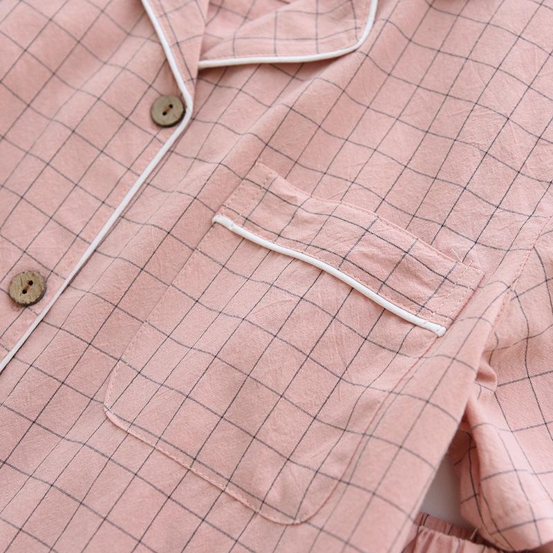 Летняя пижама из двух частей для женщин, простая домашняя одежда в клетку с короткими рукавами