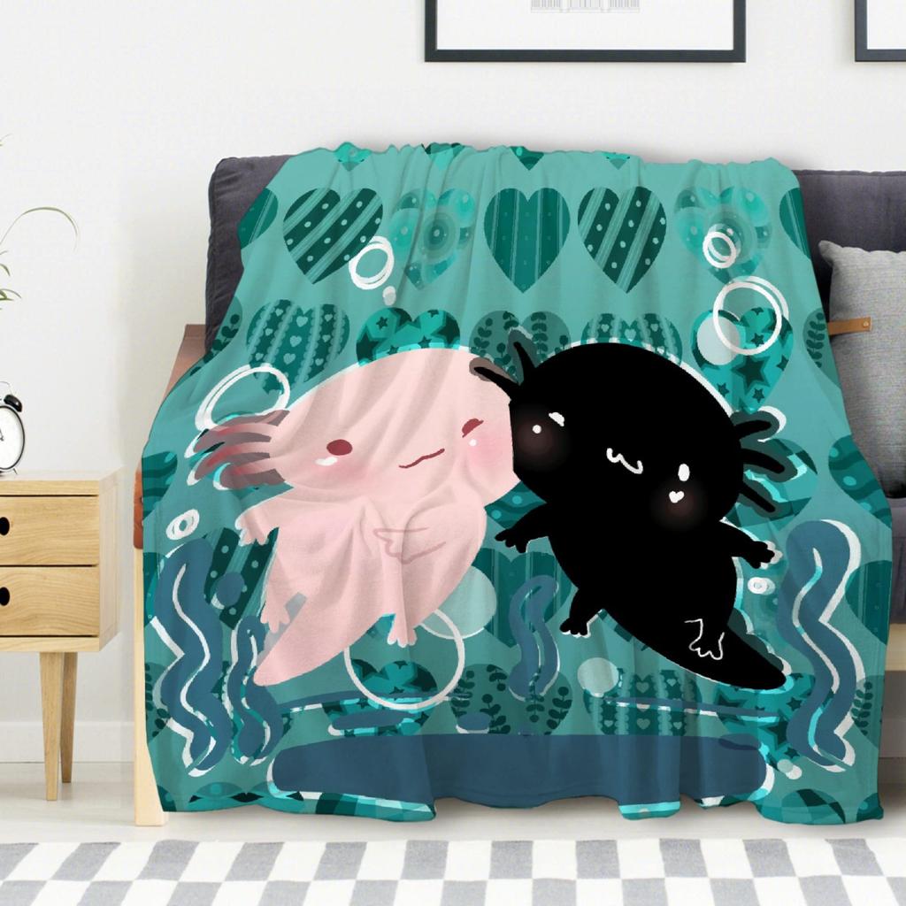 Cartoon Axolotl Blanket Kawaii Ocean Animal Throw Blankets for All Season Seaweed Aquarium Soft Flannel Sofa Blanket for Kids