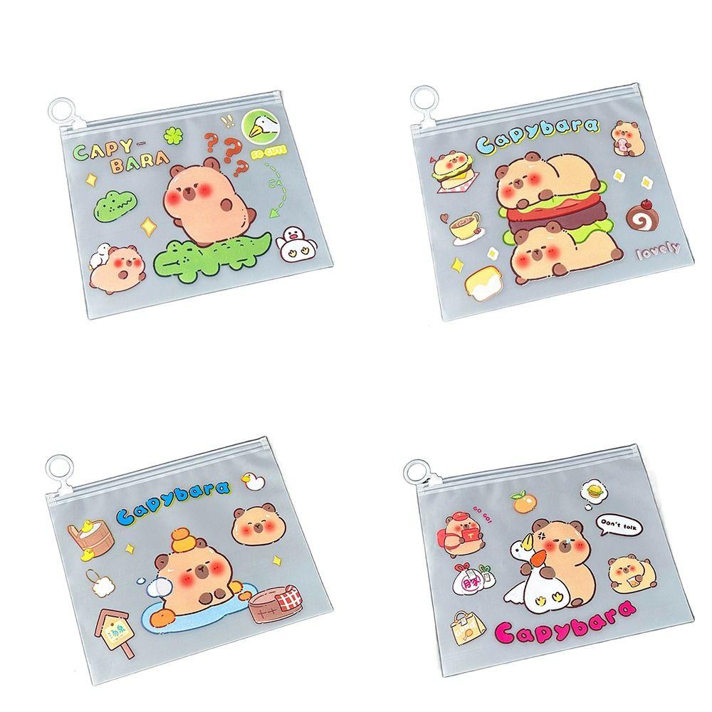 PVC Capybara File Bag Cute Cartoon Zip File Bag New Test Paper Storage Pouch  Student