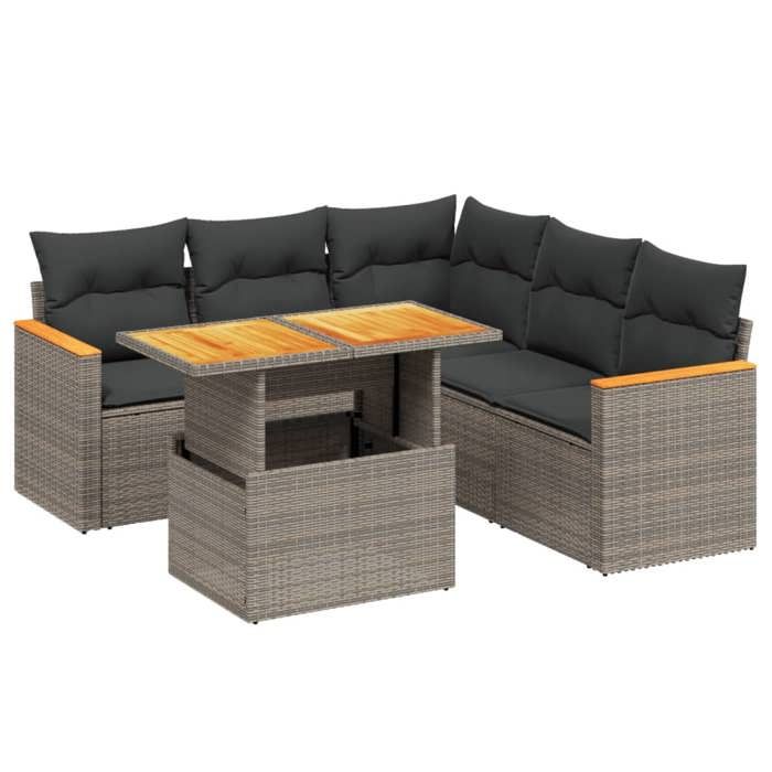 VidaXL Salon de Jardin avec Coussins 6 pcs, Canapés de Terrasse, Ensemble de Meubles de Patio, Mobilier d'Extérieur, Gris 3273076