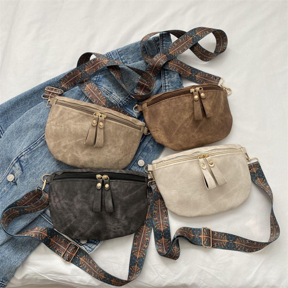 Dumpling Shape PU Leather Waist Bag Zipper Women Crossbody Bag Simple Chest Bag Travel