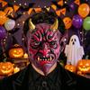 Realistic Devil Mask Halloween Red Cosplay Mask, Creepy Golden Horned Demon Latex Scary Masquerade Costume Party Full Face for Men Adults Horror