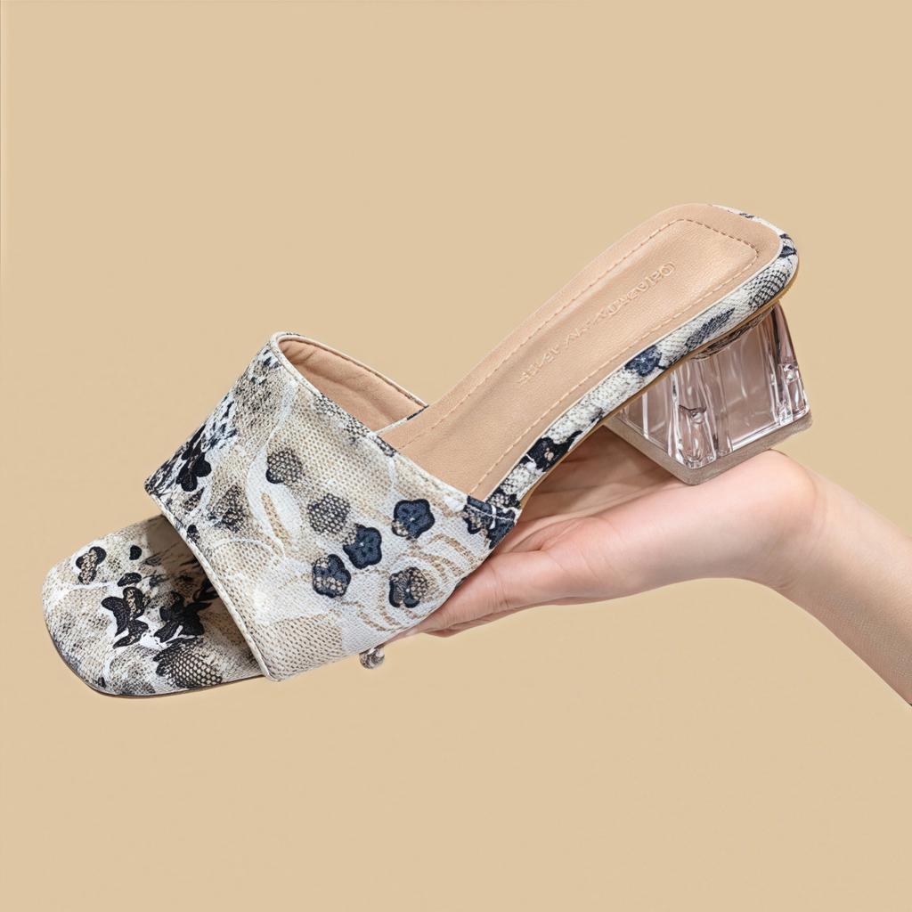 Мода Ретро Национальный Стиль Тренд Высокие Каблуки Женские Шлепанцы Обувь Массивные Сандалии Женские Летние Открытый Носок Вьетнамки Прозрачные Модные Слайды