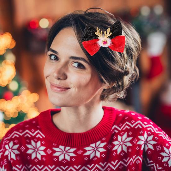 Рождественские заколки для волос, заколка-бант из рогов оленя с меховым шариком, рождественский бант, головной убор для женщин и девочек, праздничный аксессуар для волос