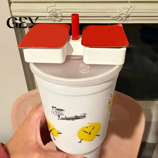 Car Cup Holder Insert 3D Printed Condiment Tray, 2 Compartment Dip Sauce Interior Accessories Container with Straw Hole, Universal Vehicle Tumbler