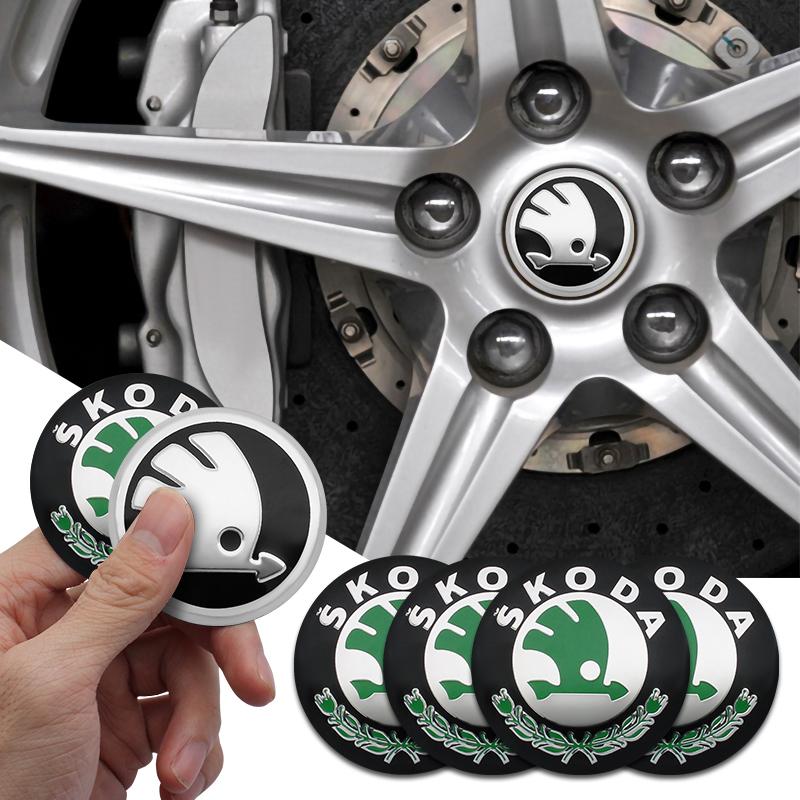 RUDX8 4Pcs 56mm Car Wheel Center Hub Caps Badge Sticker Decals Accessories For skoda 3 2 VRS Vision Kodiaq Favorit Rapid Octavia A5 A7