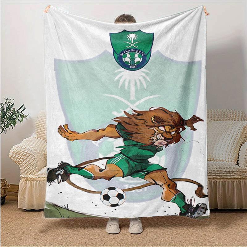 1pc Lion Soccer Player Green Uniform Flannel Blanket Soft Warm Throw Blanket for Bedroom Living Room Bed Travel Camping Picnic Gift. MT7150122