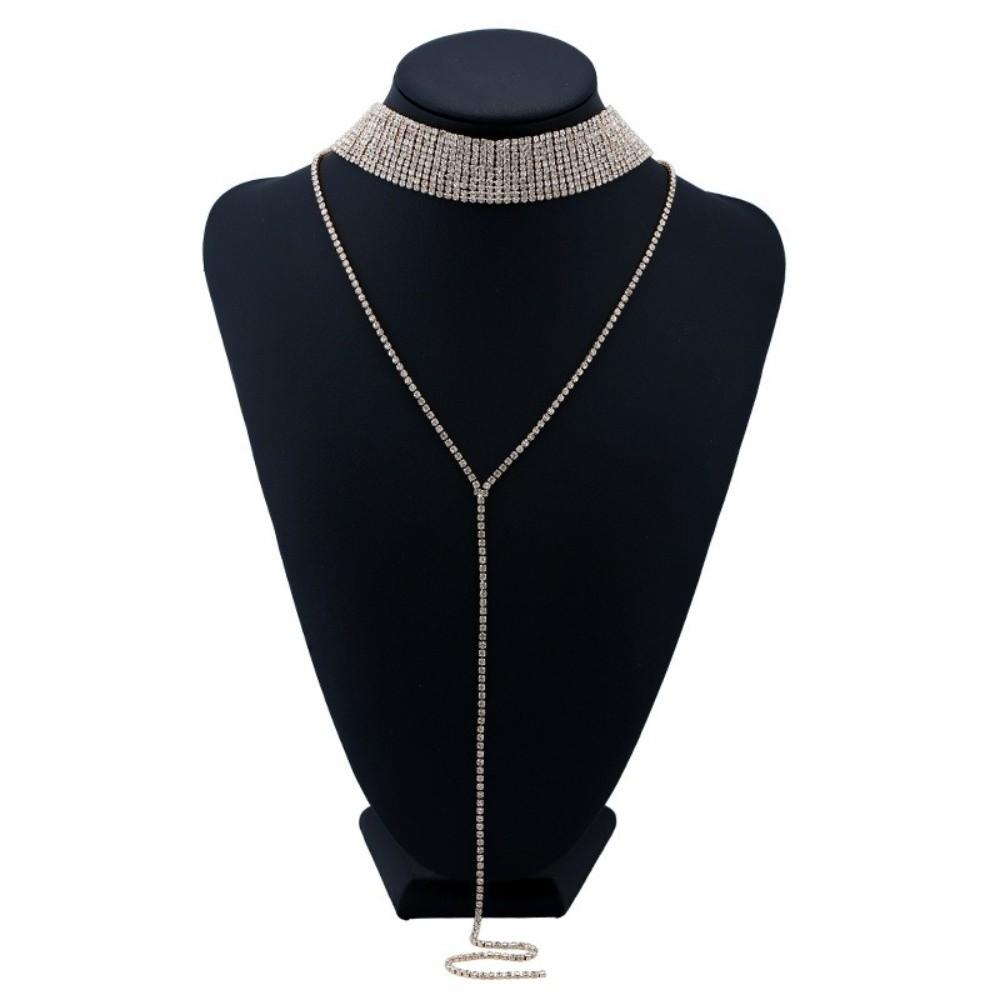 Y-shaped Rhinestone Necklace Multi-layer Long Choker Retro Multi-Layer Necklace Party