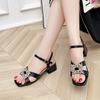2025 Summer Women's Fashionable Square Toe Open Toe Wide Sandals New Diamond-encrusted Design Outdoor Wedding Banquet High Heels