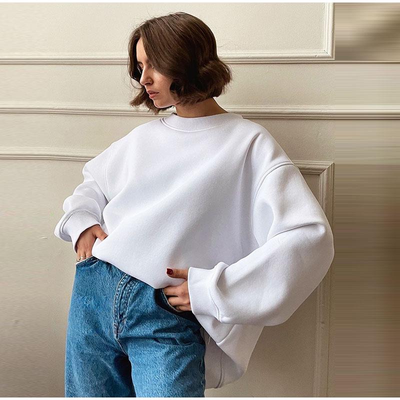 Женский уютный свитер осень-зима свободные толстовки с круглым вырезом флисовые утолщенные теплые свитера-пуловеры удобные модные наряды одежда