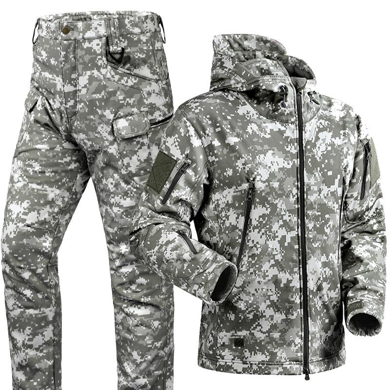 Outdoor Sharkskin Softshell Windbreaker & Trousers for Autumn/Winter - Cold-Proof, Warm, Waterproof Jacket Set