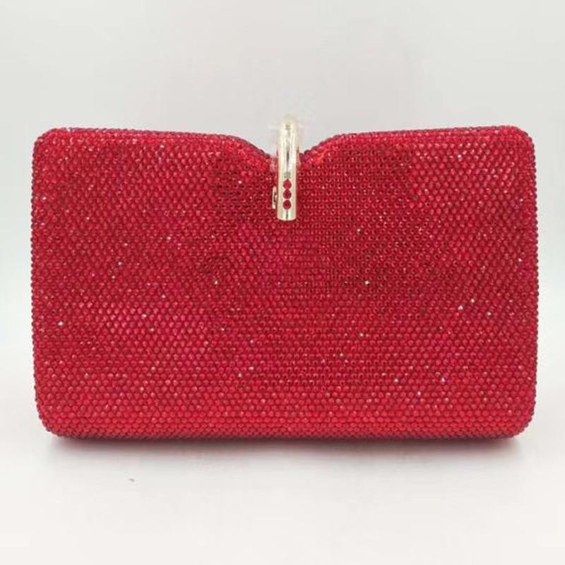 Coffee/Red Crystal Large Evening Clutches Diamond Wedding Purses Rhinestone Party Handbags Silver Bridal Dinner Clutch Bag