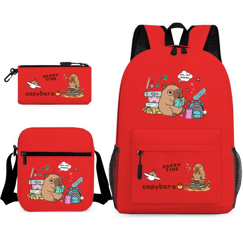New Kapibara Student School Bag Fashion Popular Backpack Shoulder Bag Pencil Bag Three-piece Set