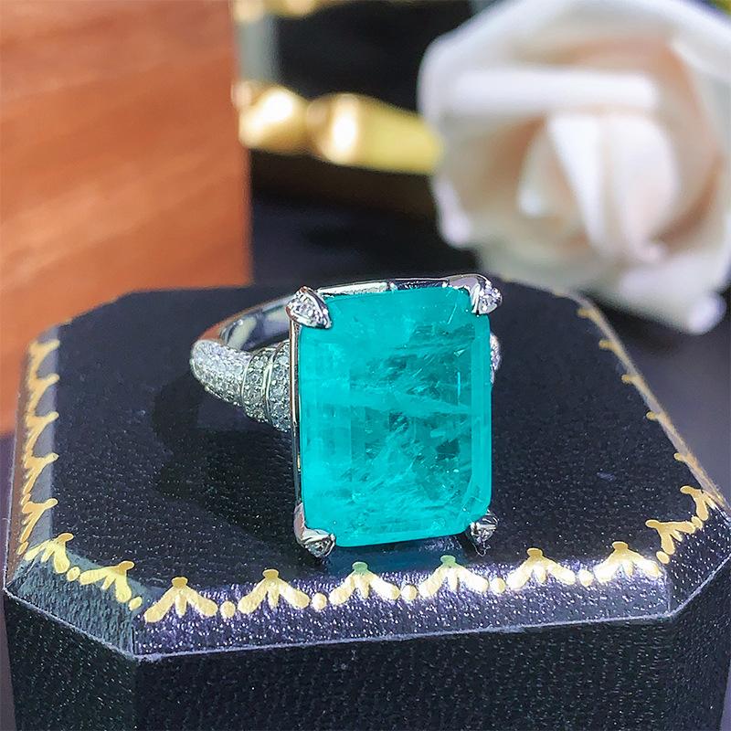 Кольцо Color Treasure Paraiba Emerald Ring Открытое женское прямоугольное