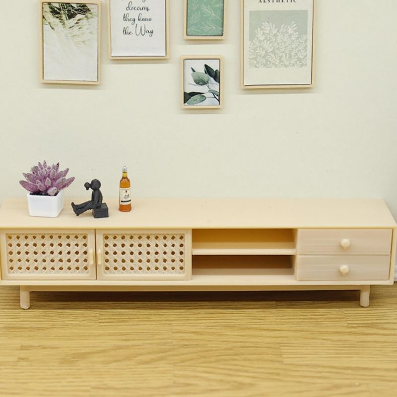 1/12 Scale Miniature TV Stand For Doll House Decoration Living Room Storage Cabinet Scene Landscape Accessories Furniture