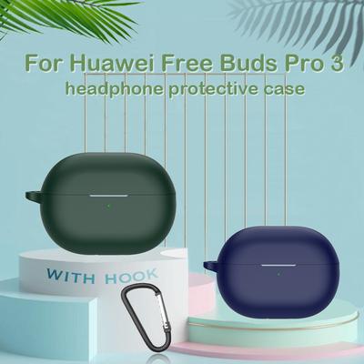 Сплошной цвет Bluetooth-наушники, силиконовый защитный чехол для Huawei Free Buds Pro 3, чехол для зарядки, противоскользящий рукав с крючком