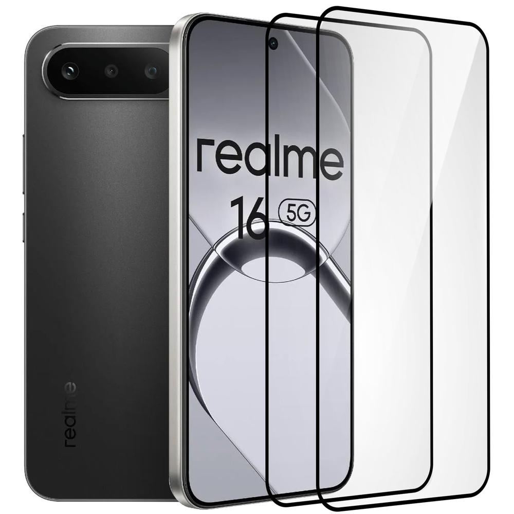 2x Tempered Glass for Realme 16 5G, ERBORD 3D full, full screen glass