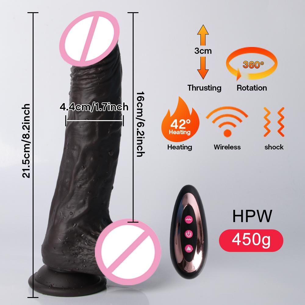Толкающий Дик Черный Дилдо Телескопический Вибрирующий Дилдо Вибратор Нагревающий Секс-Игрушка Стимуляция Точки G Анальная Вибрация Для Женщин