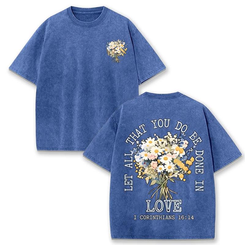 Vintage Black Love Quote Floral T Shirt Corinthians Front Back Print Tee