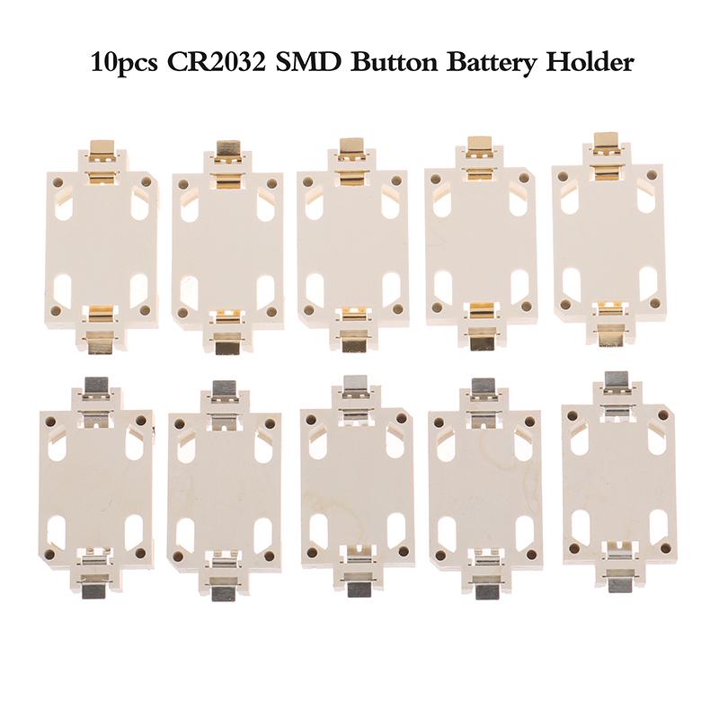 10Pcs White Housing Gold-Plated Tin-Plated Button Battery Holder For Cr2032 Cr2025 Bs-6 Smd Button Battery Holder Socket Cases