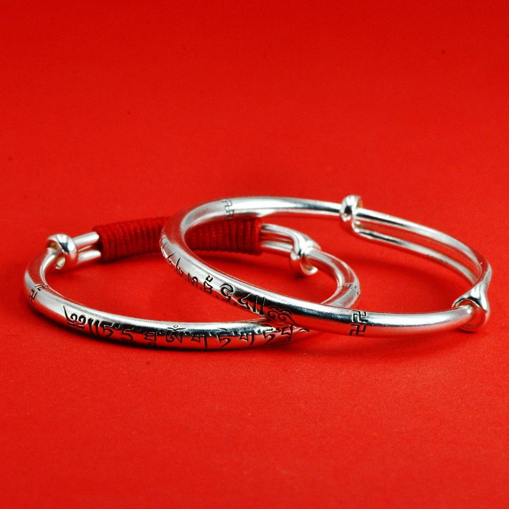 Zuyin S999 Retro Ethnic Style Scripture Children's Push Pull Bracelet with Pure Silver Baby Full Month Birthday Gift