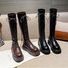 Martin Boots Black Thick-soled Thin Lace-up High Boots But Knee-length Knight Boots Women's 2025 New Leather Boots
