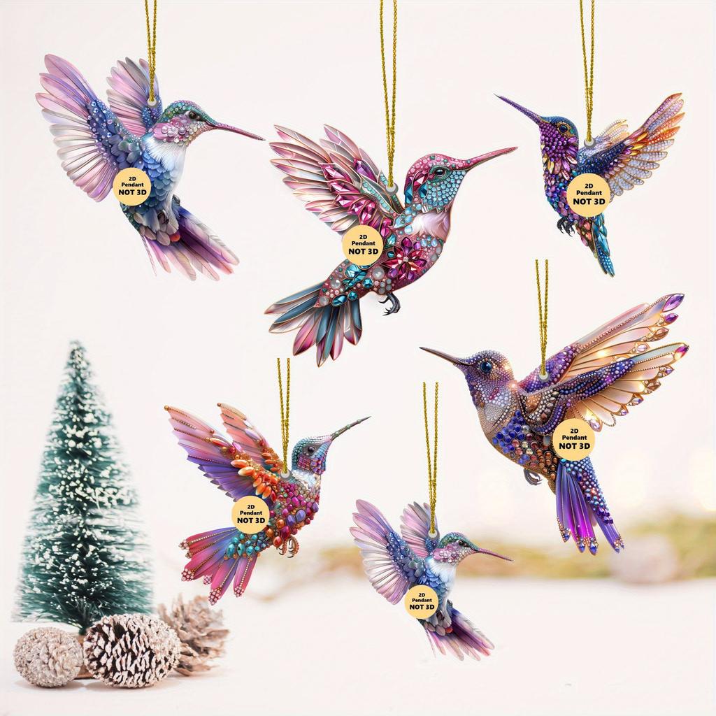 12 Pieces/set, Bright, Wooden, Hummingbird Pendant, 2D Flat, Fashionable Bird Decoration, Multiple Colors, Office Decoration