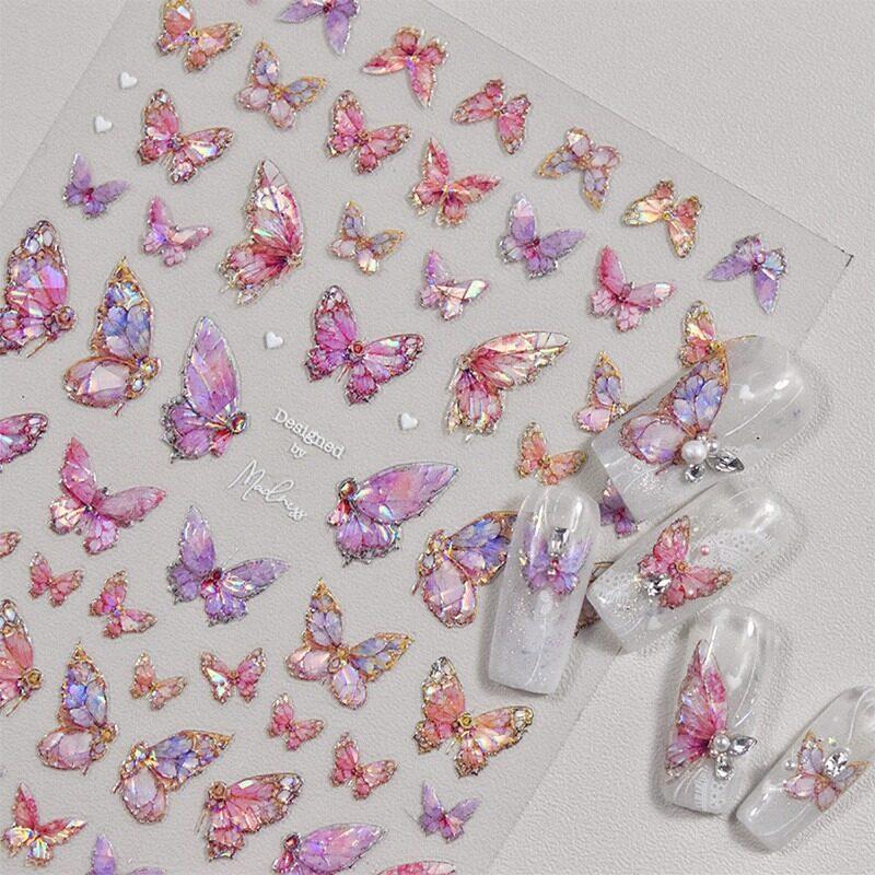 Butterfly Manicure Bronzing Laser Butterfly Bow Nail Stickers 3D Nail Decals Three-dimensional