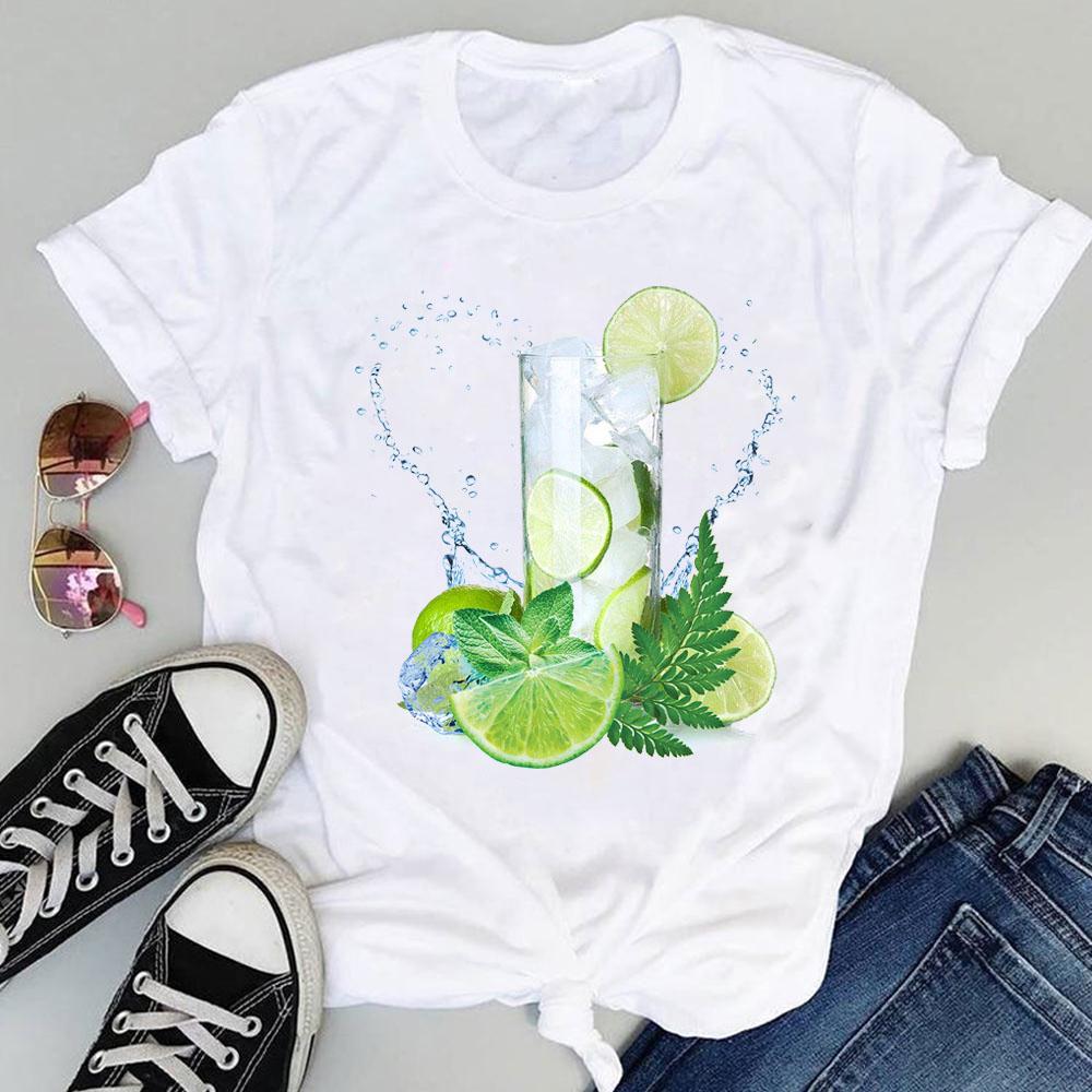 Women T Shirt Cute Beach Drink Strawberry Fruit Cartoon Short Sleeve Graphic Tops Tee Summer Fashion Print Female Clothes Tshirt